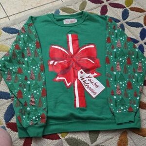 Green Christmas Sweater with Red Bow